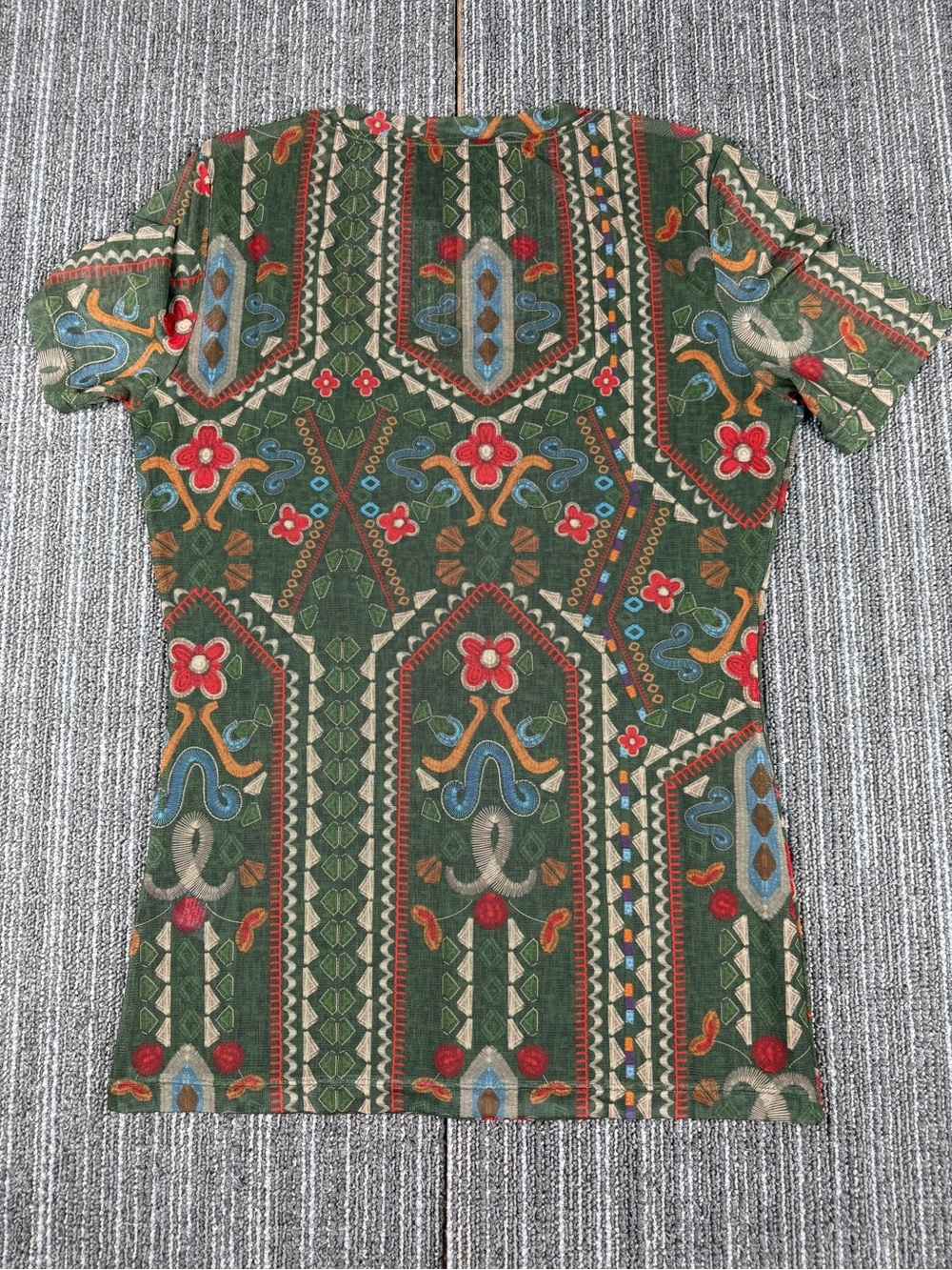 Jade Johnny Was Mesh Green Patterned Short-Sleeve Women's Top - Picture 8 of 8